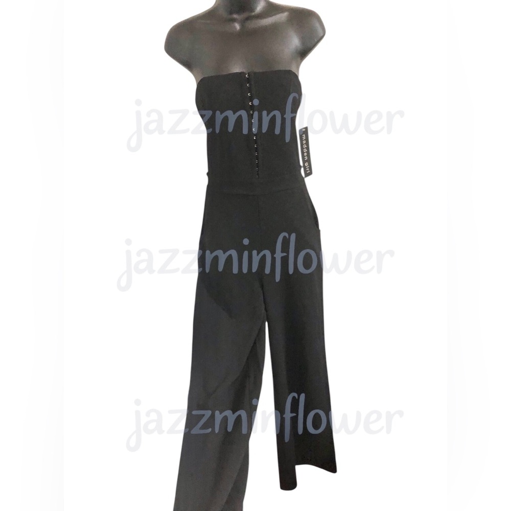 Madden Girl black strapless hook and eye full leg jumpsuit size medium new